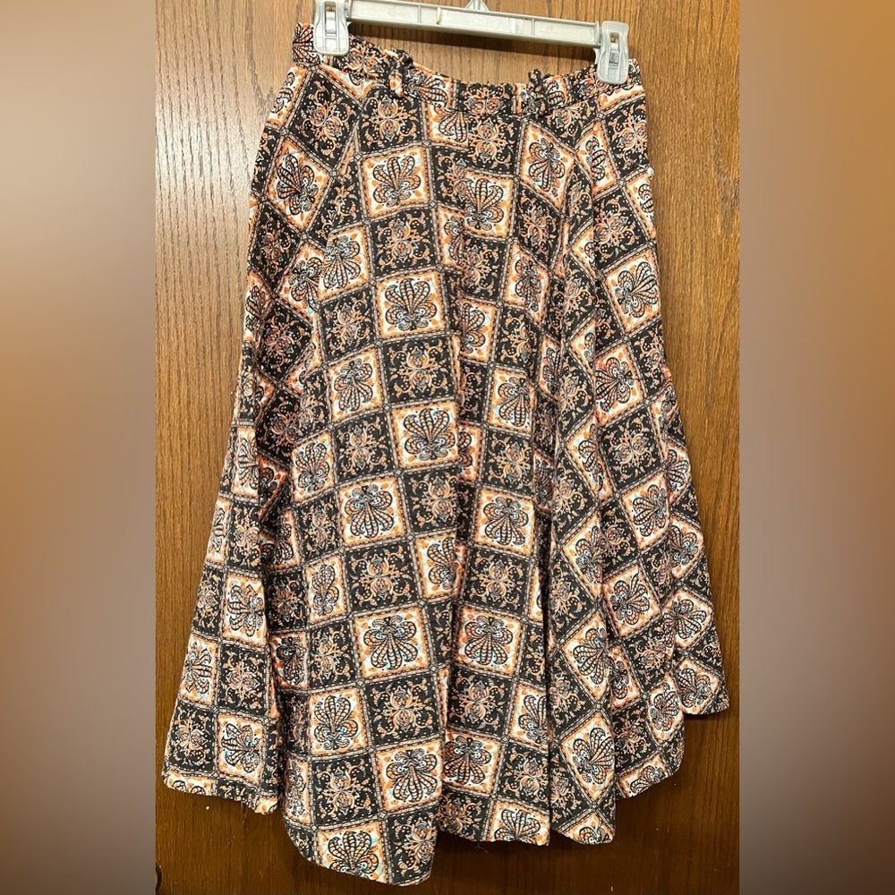 *True Vintage 50s Full A-line Orange & Black Quilted Skirt Women’s Small